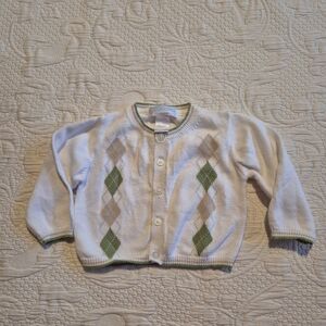 Janie and Jack boys 6-12 months Argyle sweater white, green tan VGUC